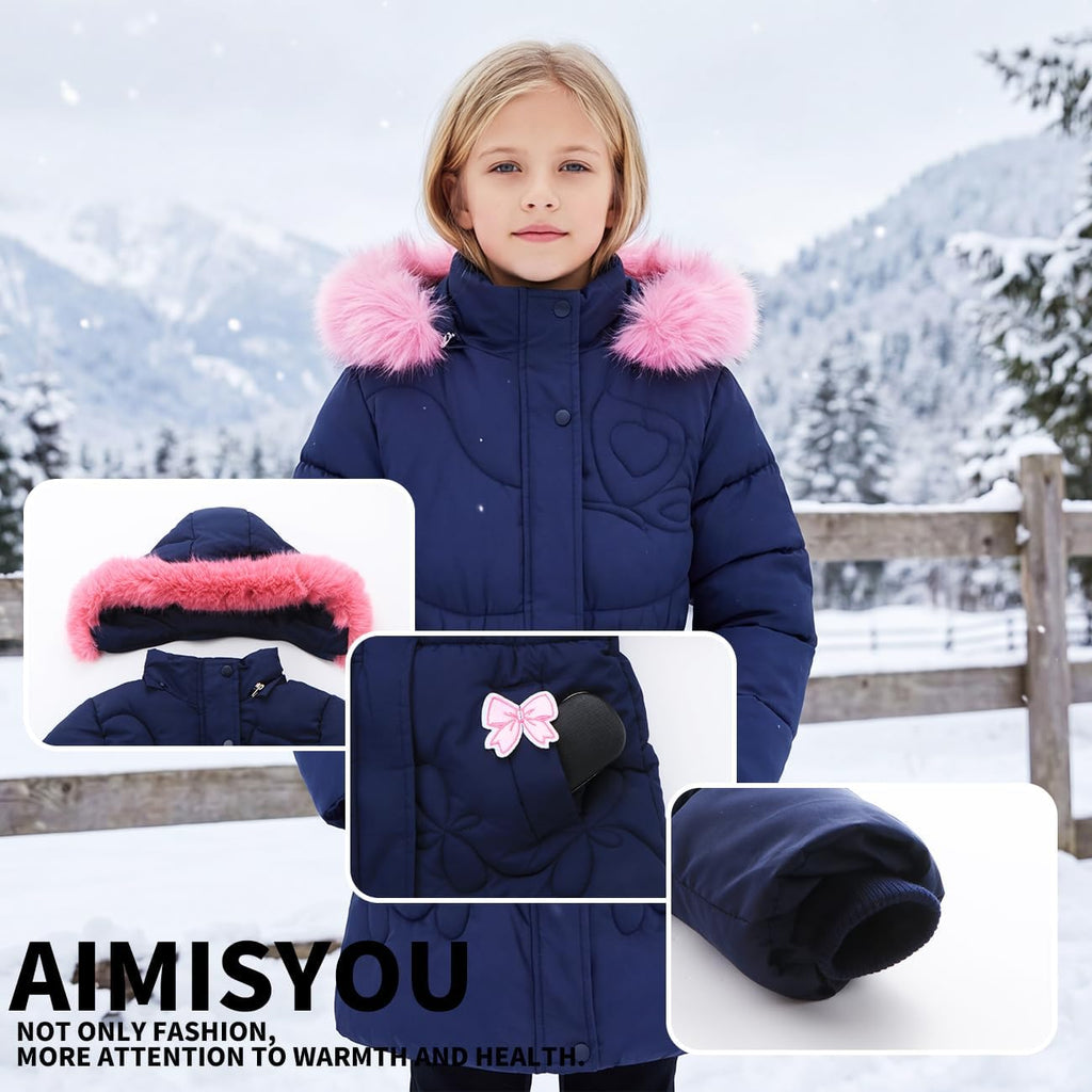 Winter Coat For Girls Puffer Jackets Collar Hooded Parka