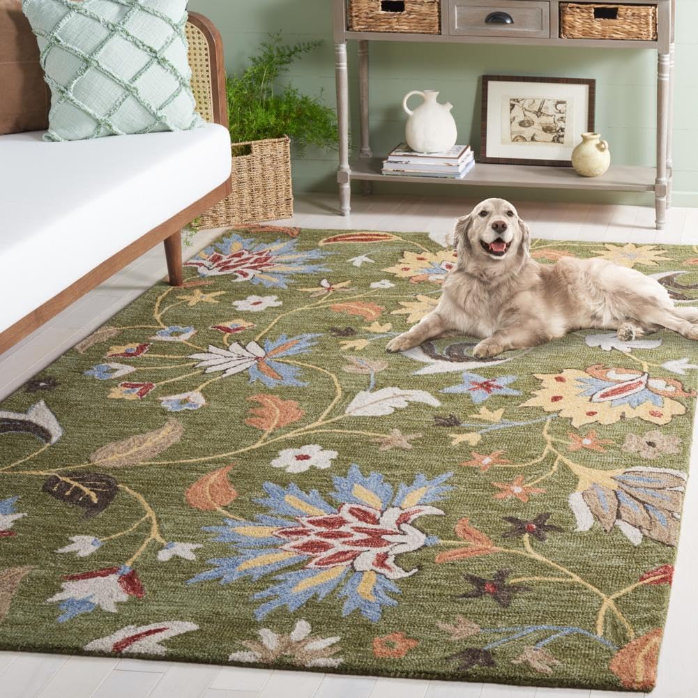 Area Rug 8x10 - Jardin - Large - Green & Blue, Handmade Wool
