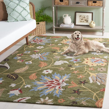 Area Rug 8x10 - Jardin - Large - Green & Blue, Handmade Wool