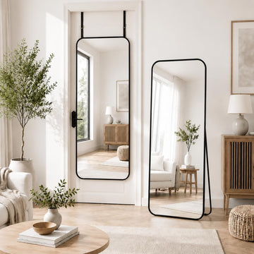 Over The Door Mirror Full Length, 58'' x 21''Wall Mounted Hanging Mirror, Aluminum Alloy Frame, Shatterproof Glass