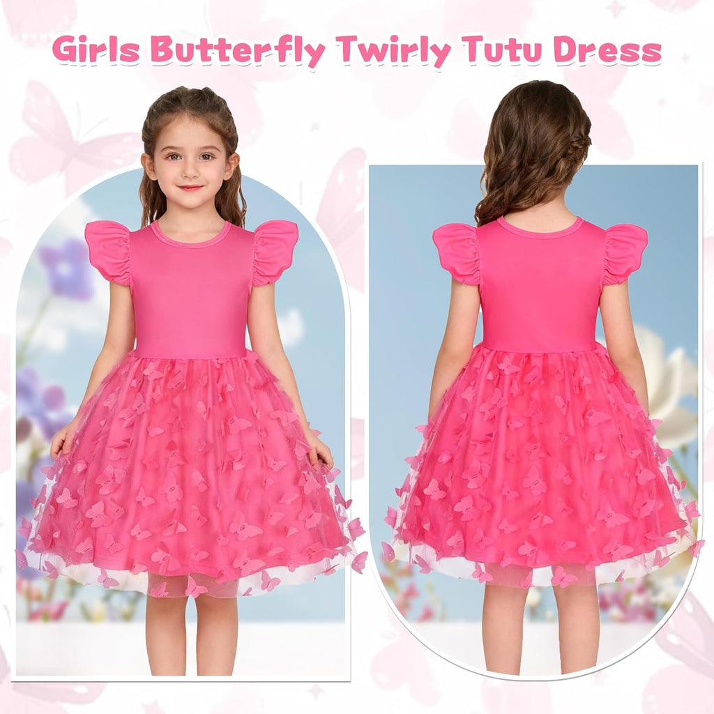 Girls Casual Dresses Toddler Ruffle Sleeve Butterfly Tulle Dress