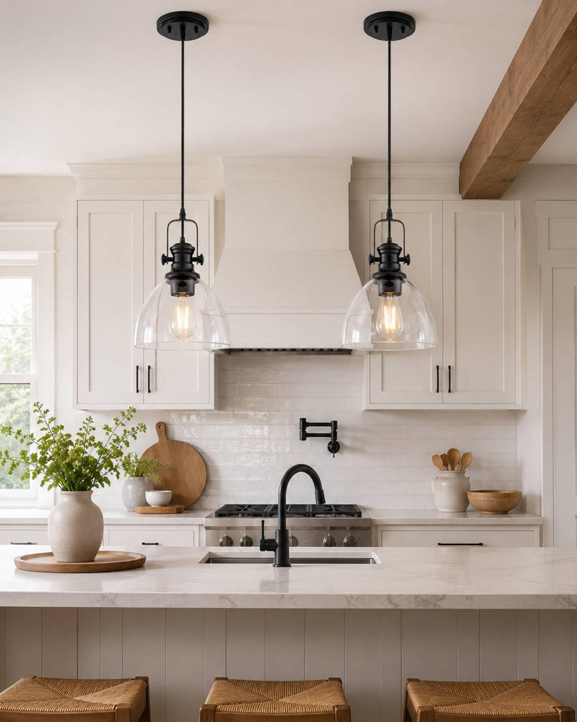 7.5" Matte Black Pendant Lights Kitchen Island, Clear Glass Shade