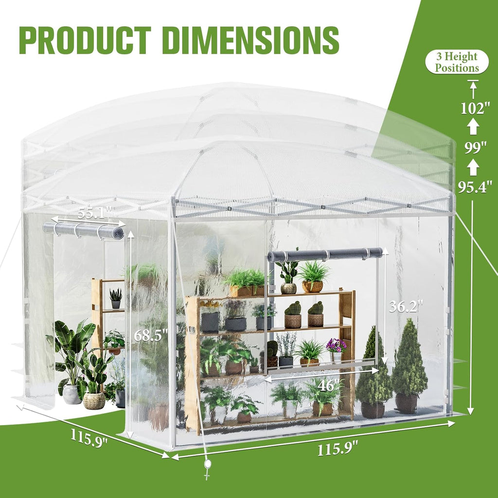 10x10x8.5 FT Portable Walk-in Greenhouse, Indoor Outdoor | Spacious plant shelter helps protect vegetables, flowers