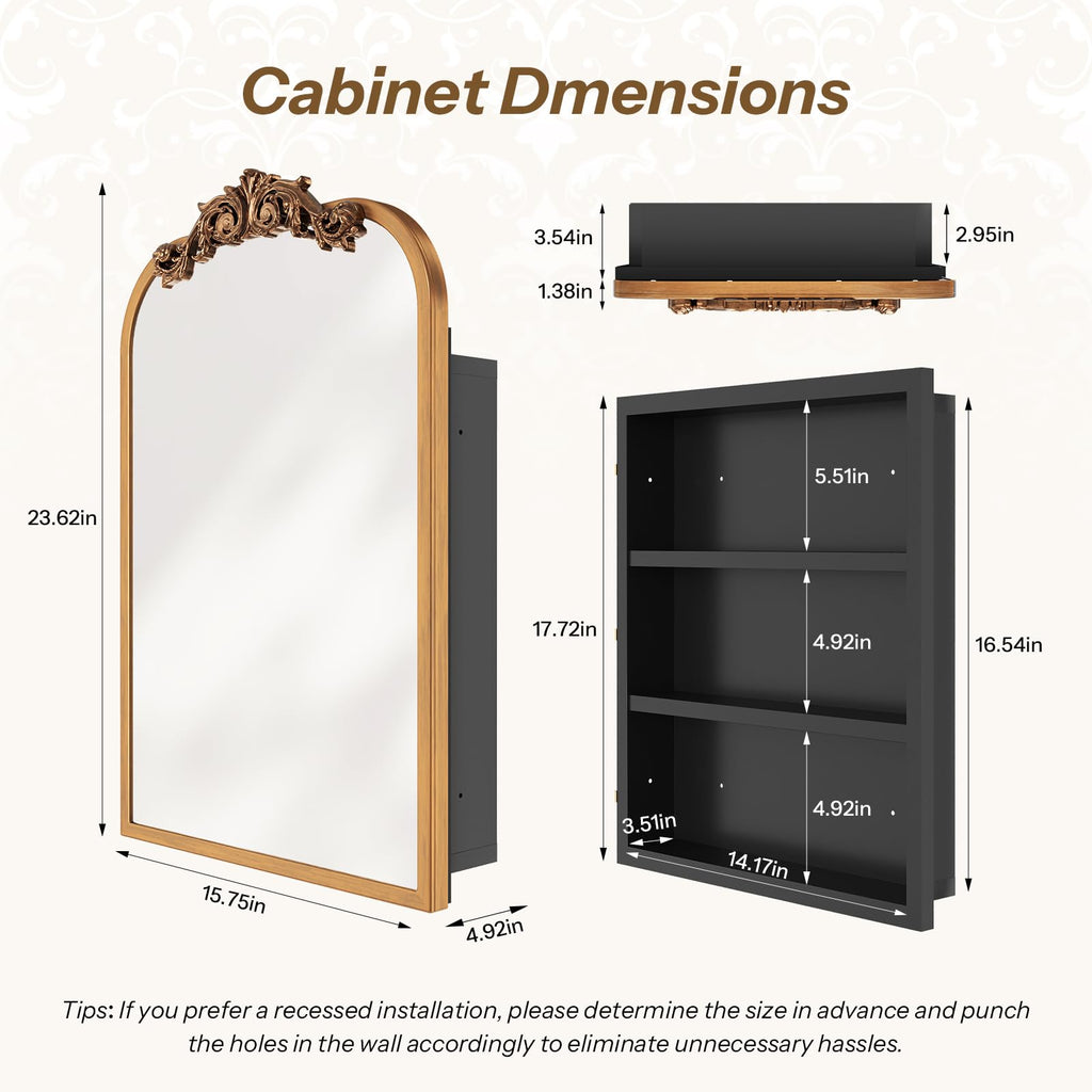 16x24 Inch Vintage Bathroom Medicine Cabinet Mirror Storage Gold