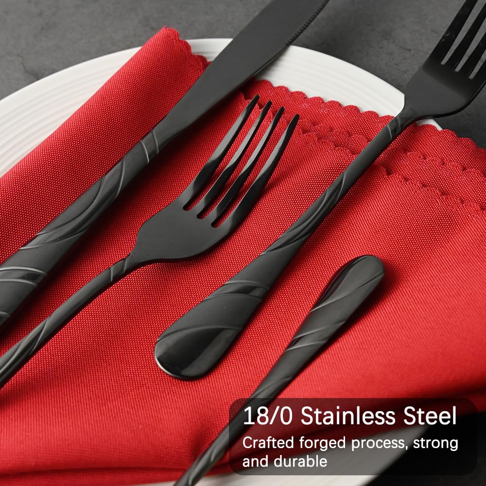 Black Silverware Set for 8, 40-Piece, 18/0 Stainless Steel