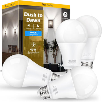 Dusk to Dawn Light Bulbs, 40W Equivalent, 5000K Daylight, 4 Pack