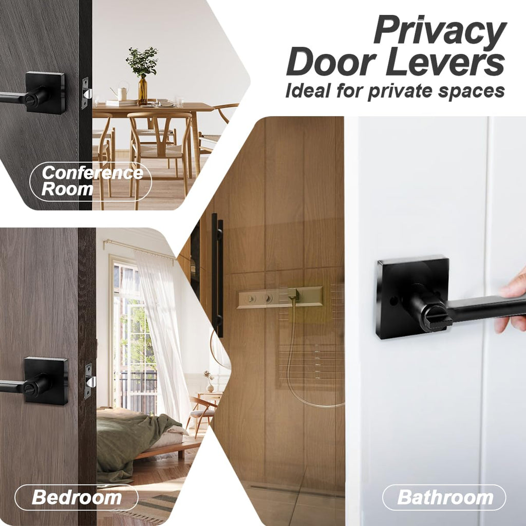 Matte Black Privacy Door Levers, 8 Pack Interior Reversible Locks