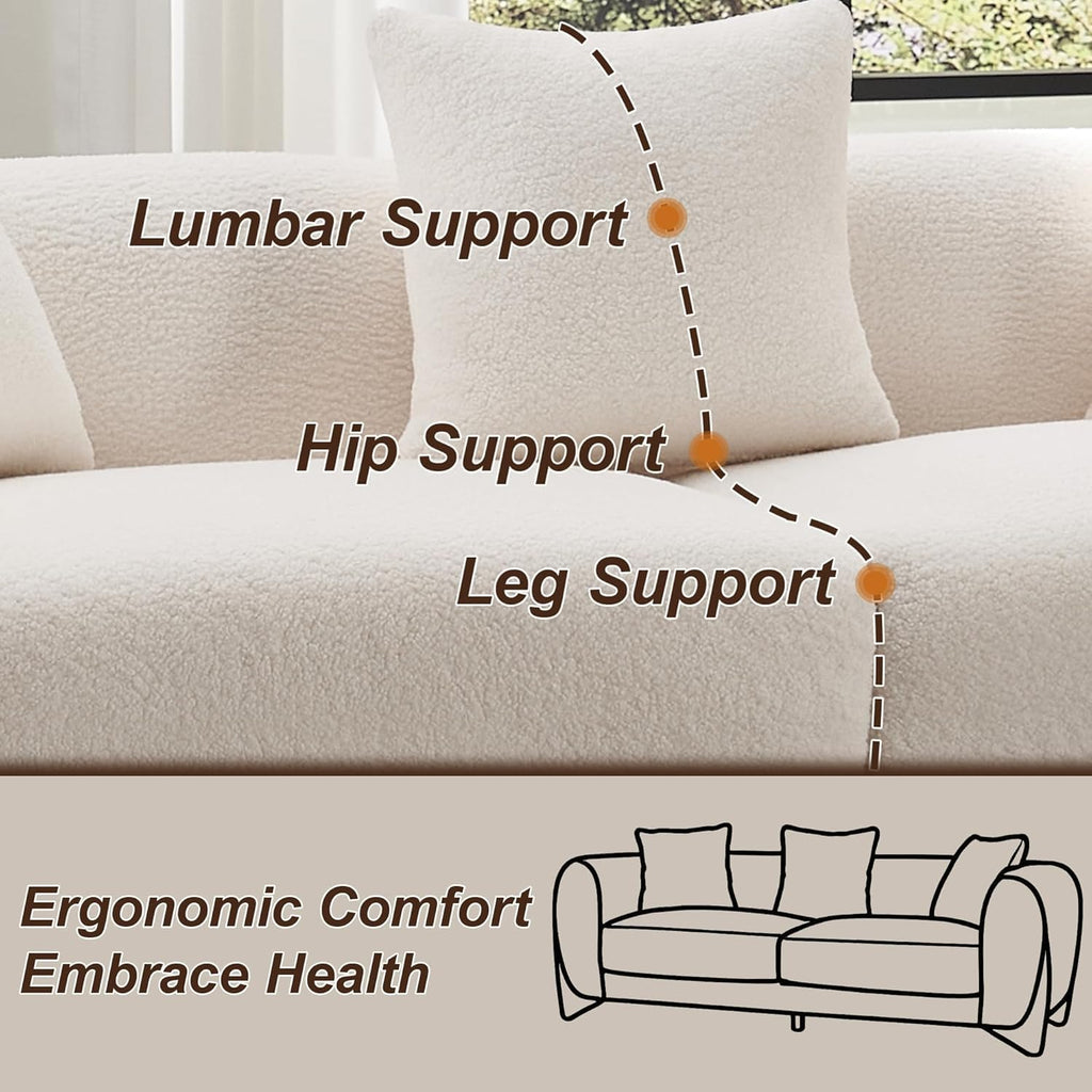 87" Sherpa Boucle 3 Seater Sofa Modern Cloud Couch with Solid Wood Legs, 25in Extra Deep Seat, Comfy Thick Cushion