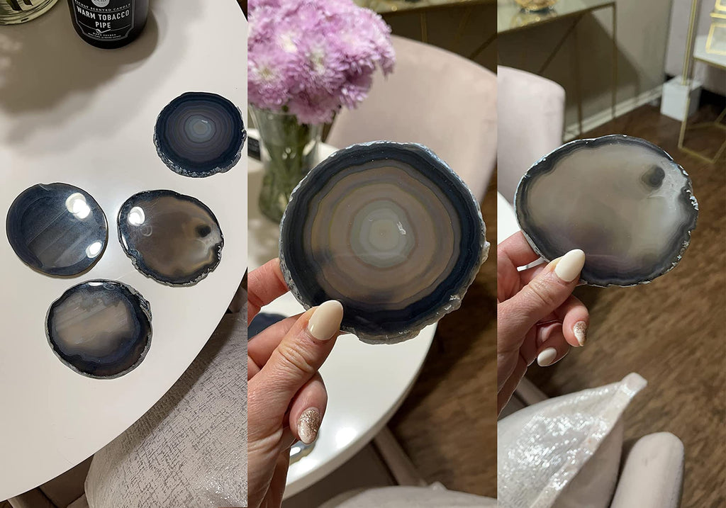 Large Black Agate Coasters Set of 4 Stone Coasters Table Decor