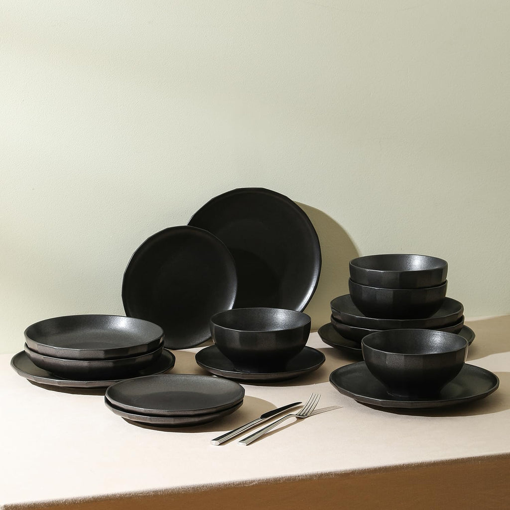 Lain Rio 12-Piece Dinnerware Set Stoneware, Black