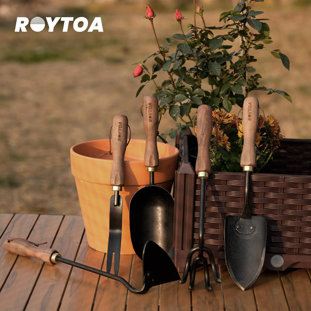 Garden Tool Set, 5PCS Gardening Tools, Stainless Steel Heavy Duty Hand Cultivator, Hoes, Shovel, Trowel and Weeder