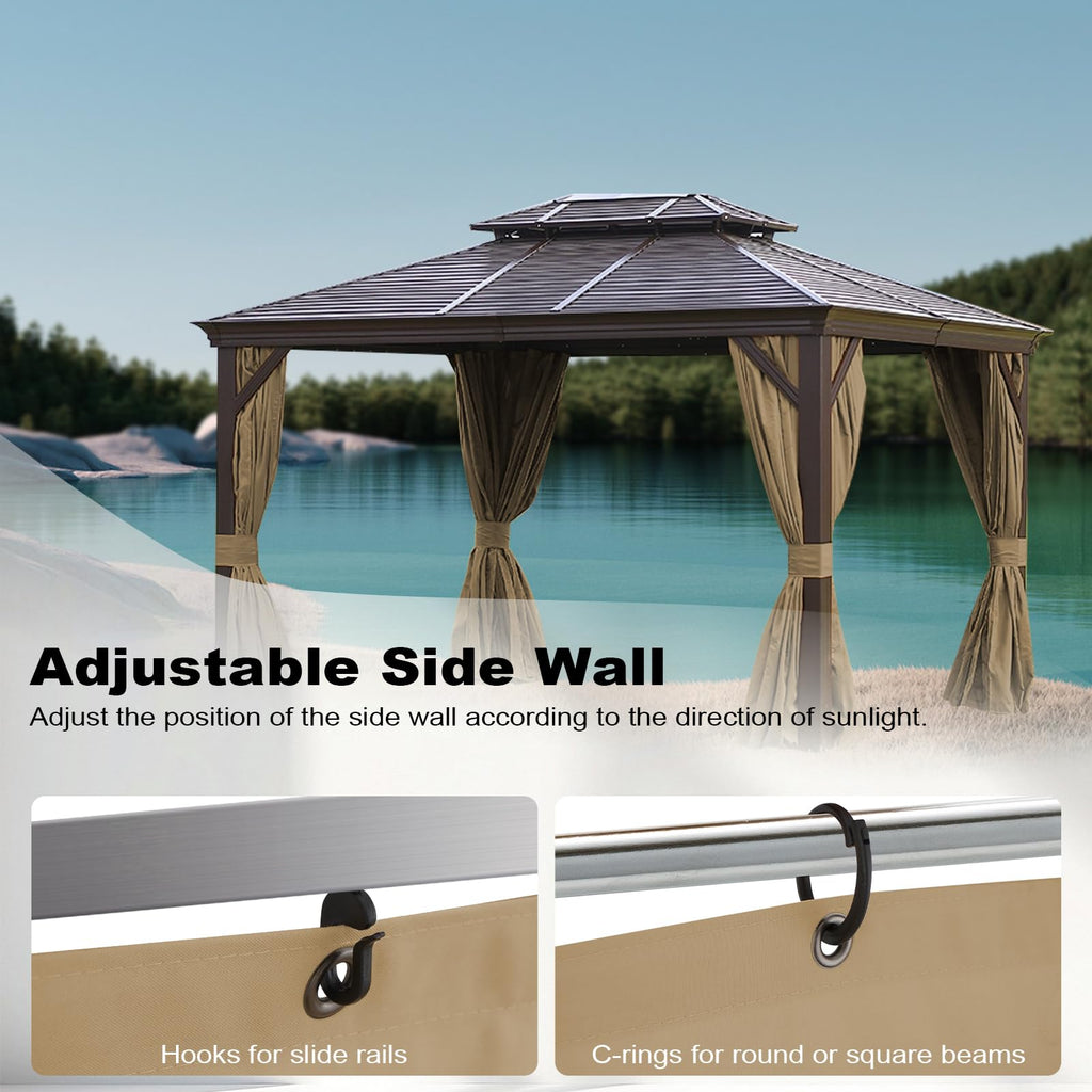 10x12 Gazebo Curtains Outdoor Waterproof, 4 Panel Sidewalls, Brown
