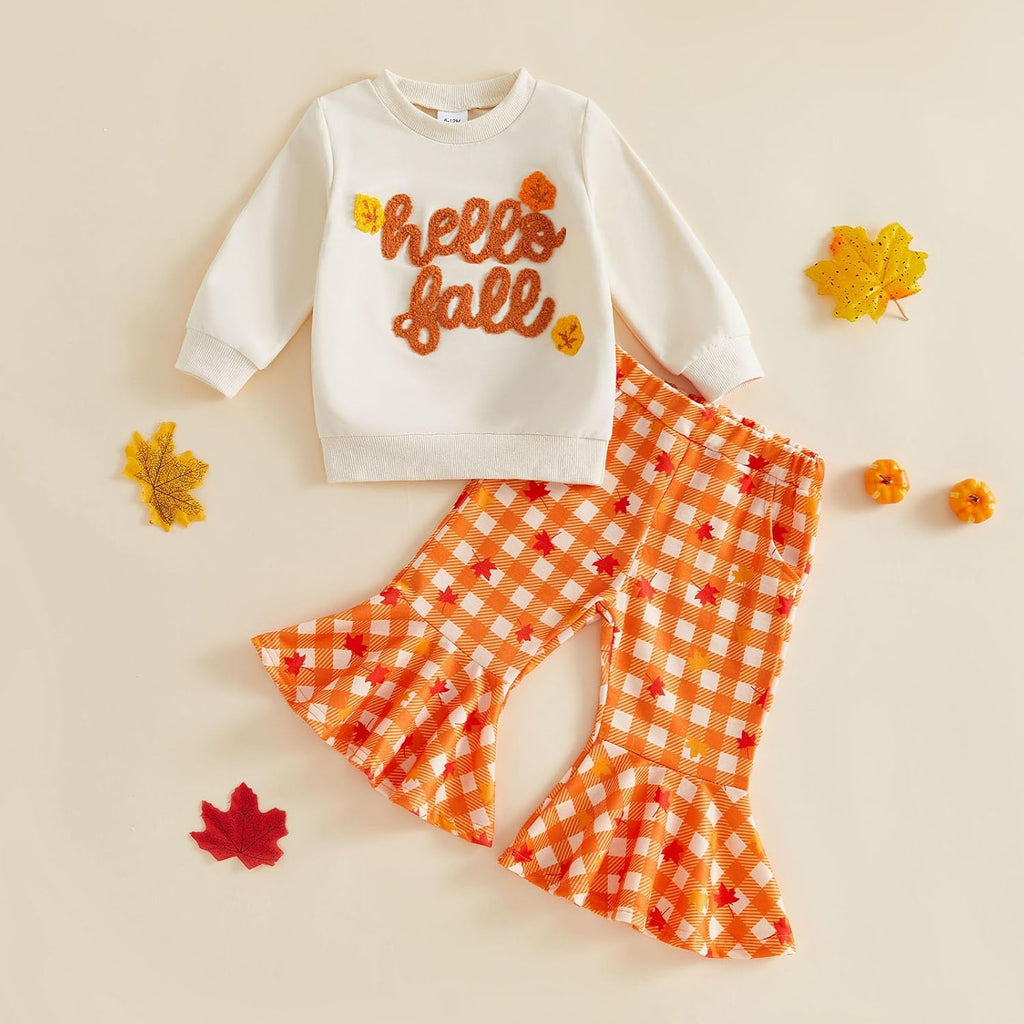 Toddler Baby Girl Fall Outfits Crewneck Sweatshirt Flare Pants Set