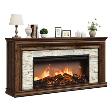 70" Fireplace TV Stand Up to 80" TVs, 42" Modern Electric Fireplace with Mantel, Farmhouse Entertainment Center with