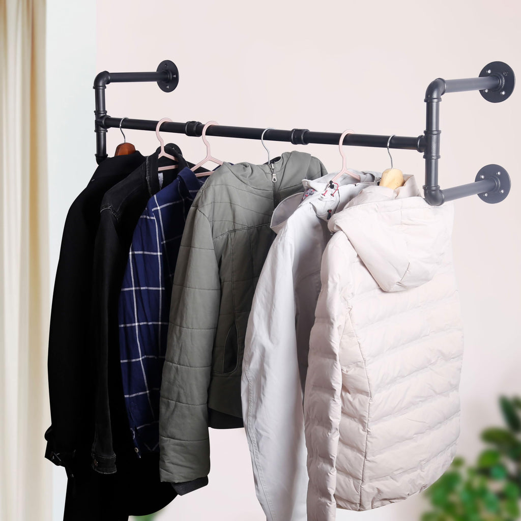 Clothing Rack Wall Mount,42" Industrial Pipe Clothes Rack for Hanging Clothes,Heavy Duty Iron Garment Rack Bar,Retail