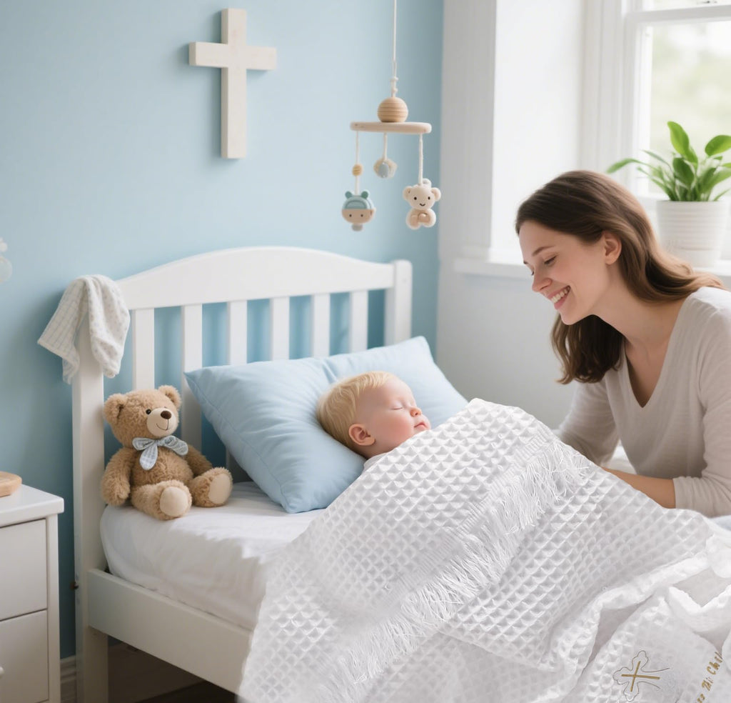 Fringe Baby Blankets Neutral, Baptism Christening Blanket for Baby