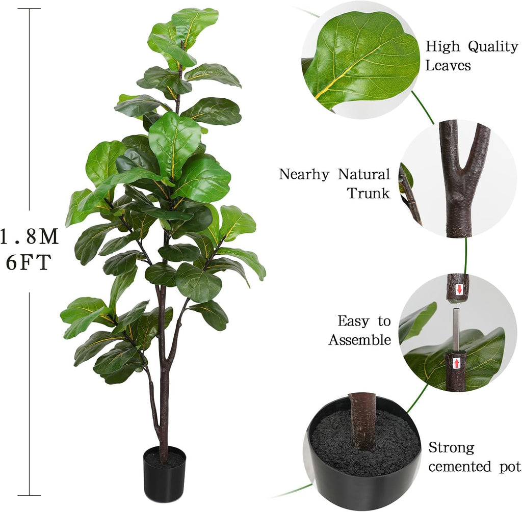 6ft Fiddle Leaf Fig Tree Artificial Plant in Pot Home Decor