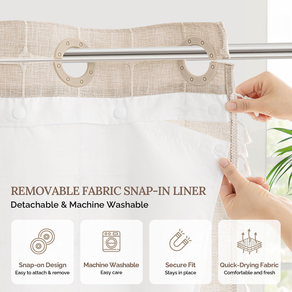 RiverDream Farmhouse No Hooks with Snap-in Liner, Linen, 71x74