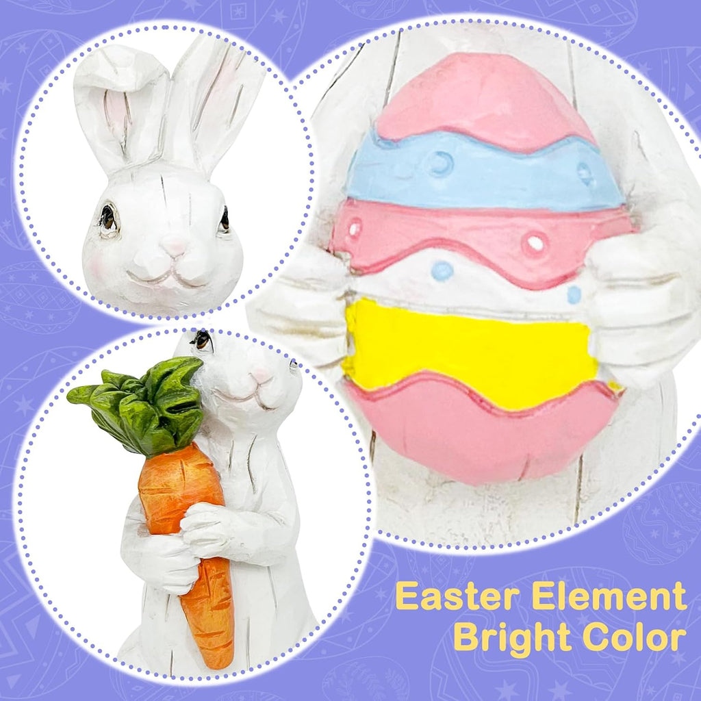 Easter Decorations Easter Bunny Decor Spring Decorations Resin Rabbits Statues with Carrot and Egg Tabletop - Set of 2