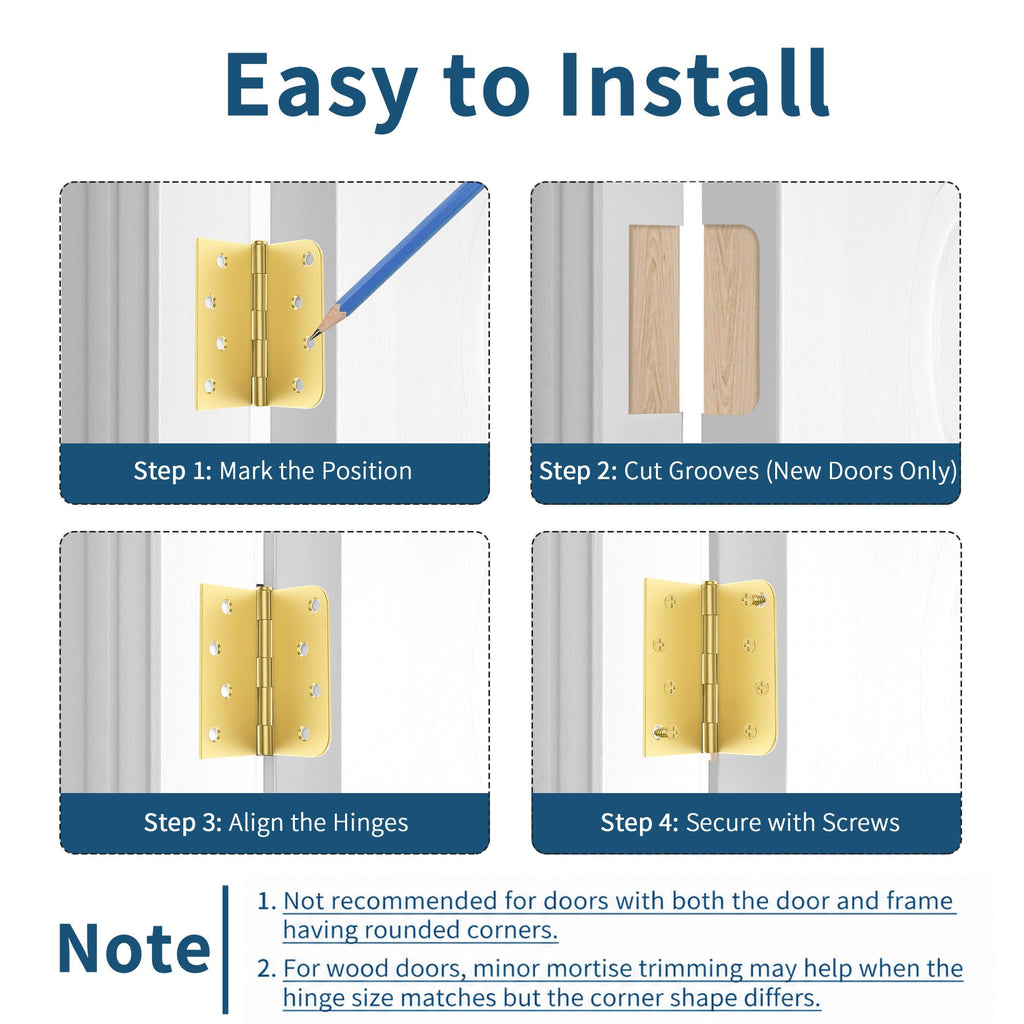 3 Pack Brushed Gold Door Hinges 4 Inch, Exterior Door Hinges