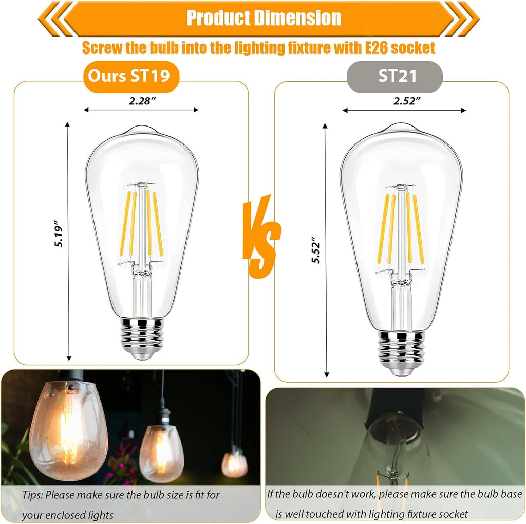 LED Edison Bulbs 40W Equivalent, 3000K Warm White, Non-Dim
