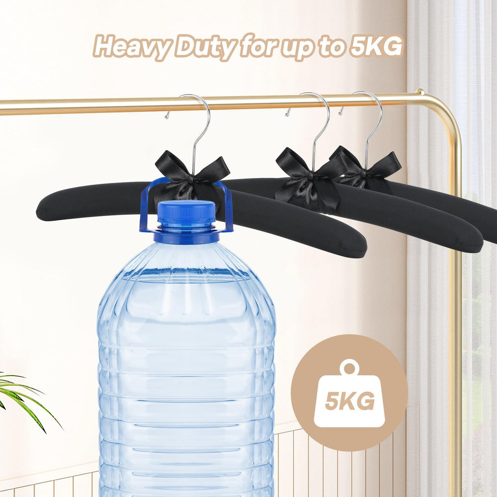 Black Padded Clothing Hangers Pack of 10, No Bump Fabric Coat Hanger