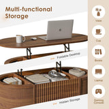 Fluted Lift Top Coffee Table with Storage,Modern Oval Coffee Table or Home Office（Walnut）