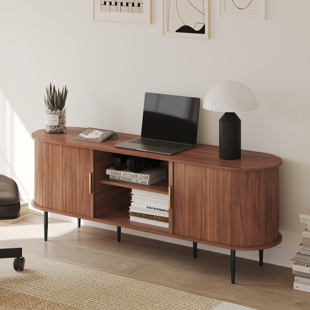 63" Modern TV Stand with Sliding Doors for TVs up to 70", Brown