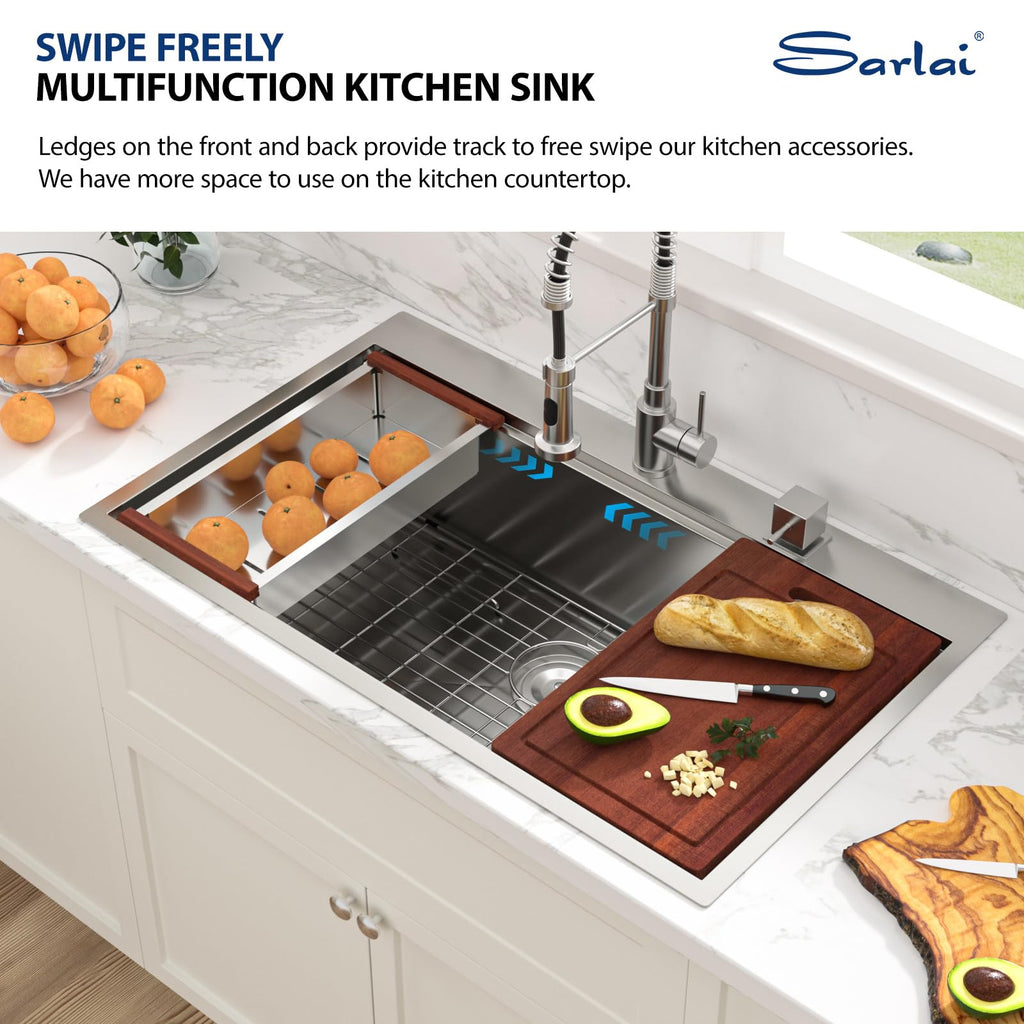 36 Inch Drop Sink - 36x22 Drop Kitchen Sink Ledge Workstation 16 Gauge Stainless Steel Sink Topmount Single Bowl Over