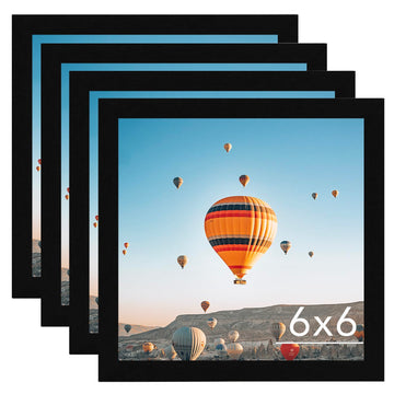6x6 Picture Frame Set of 4 Black for Wall Hanging or Tabletop, Wall Mounting Horizontally or Vertically, 6 x 6 Square
