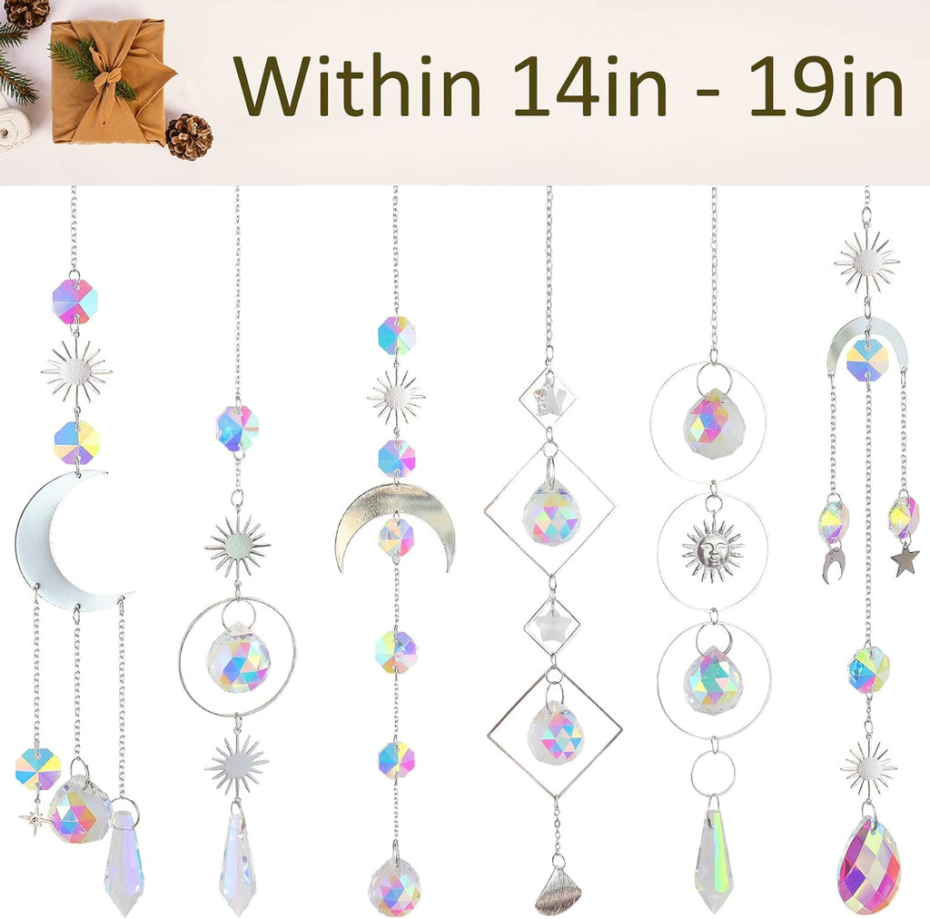 6Pieces Crystal Suncatchers for Window Hanging Sun Catcher with Chain Rainbow Maker Crystal Prisms Decor for Home