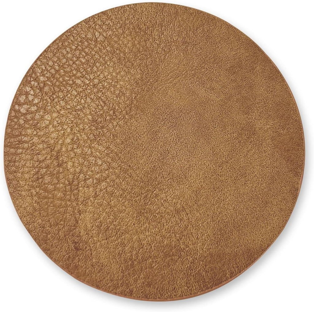 Morgan Faux Leather 4 Inch Round Coasters, Heat & Water Absorbent, Natural Style, Drinks Tabletop Home - Set of 8