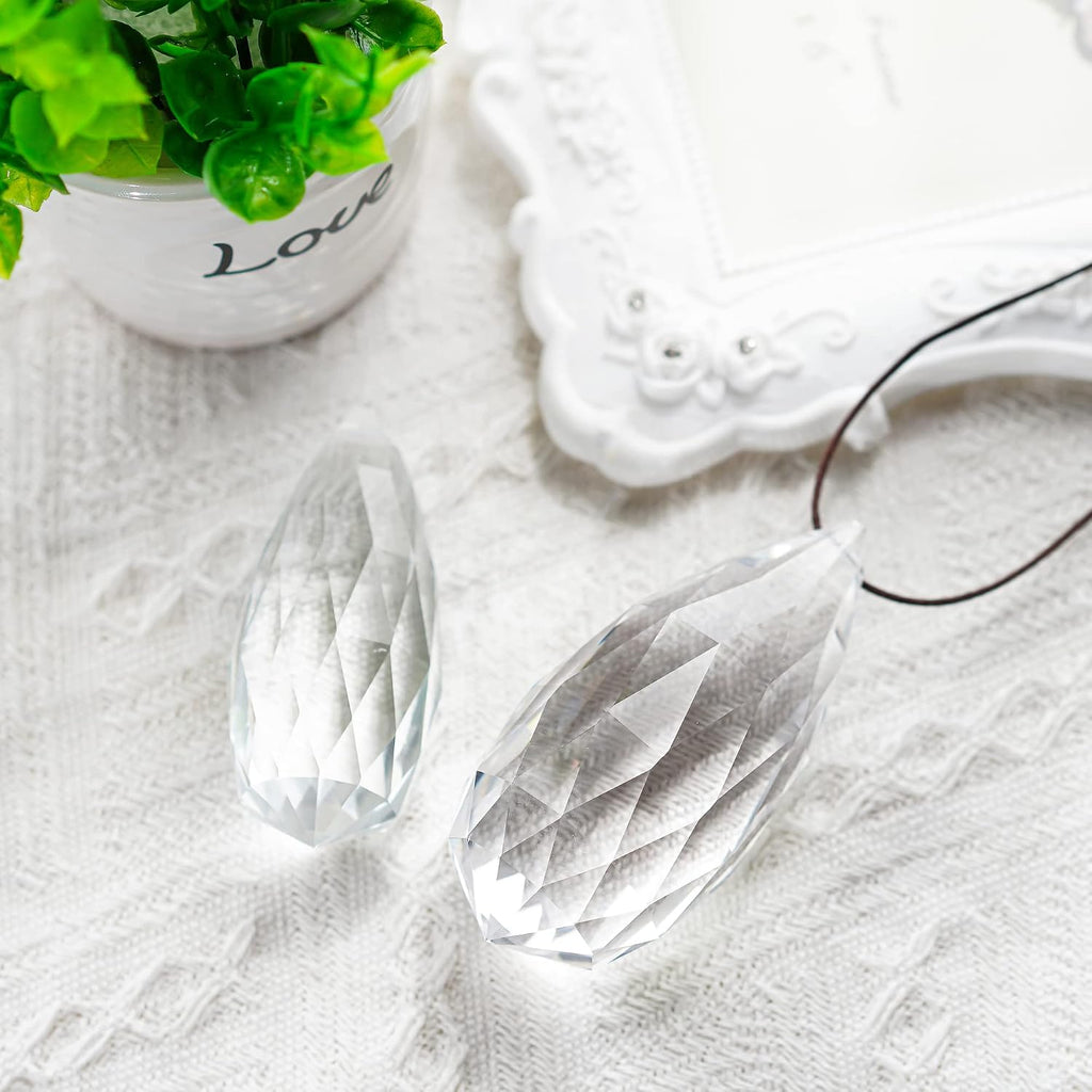 Set 2 Crystal Prism Clear Faceted Glass Olive Prisms Chandelier Crystal Hanging Ornaments for Christmas Tree DIY