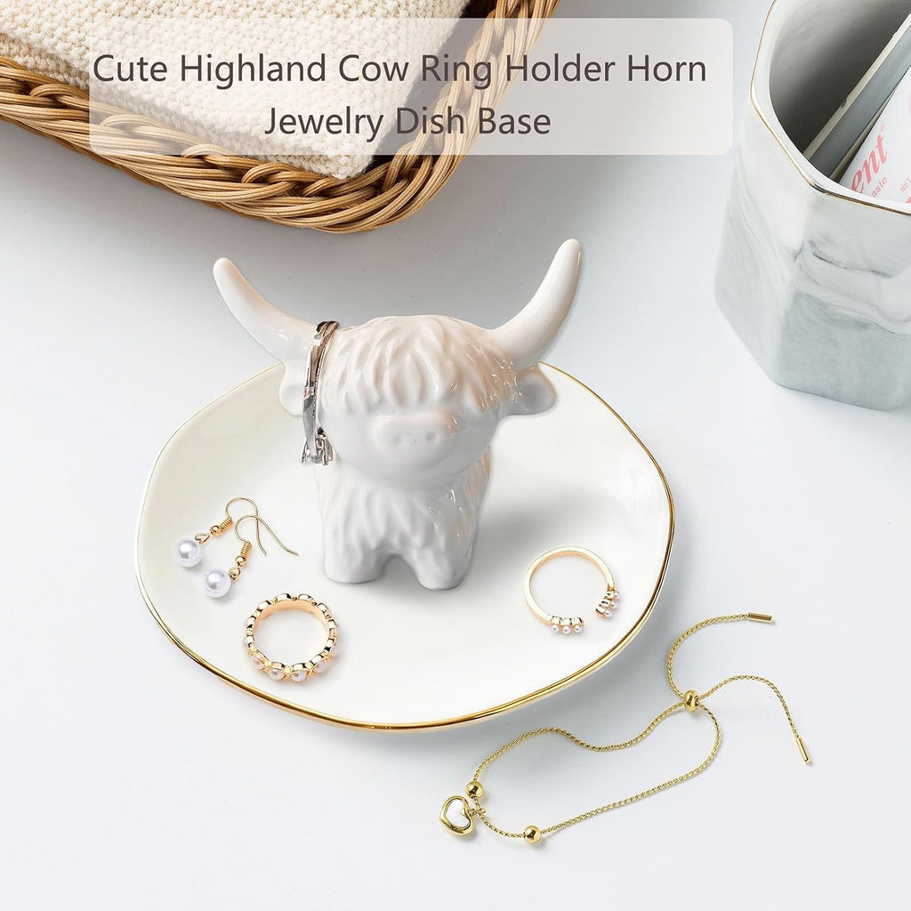 Ceramic Highland Cow Ring Holder Jewelry Dish,Cow Gifts For Women,Wife,Mom