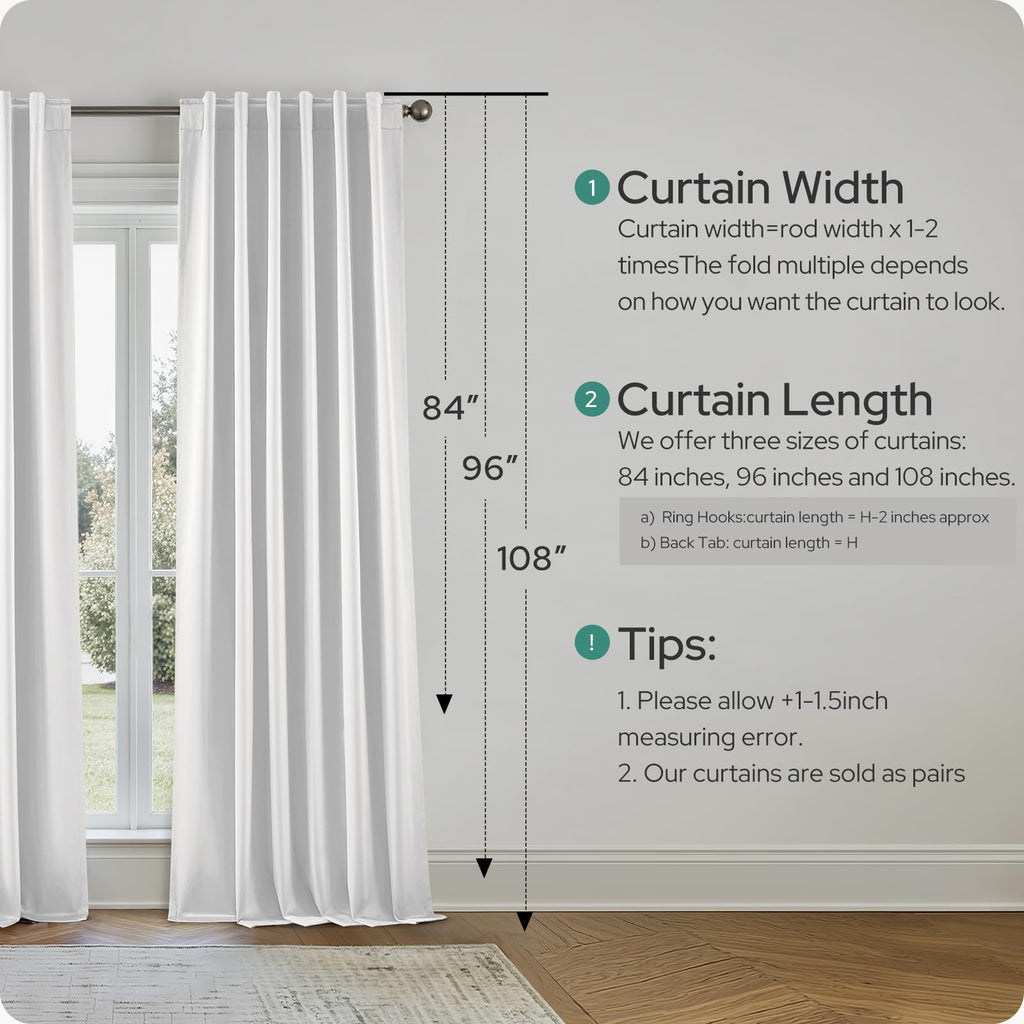 100% Blackout Faux Silk Greyish White Curtains 52W x 84L 2 Panels