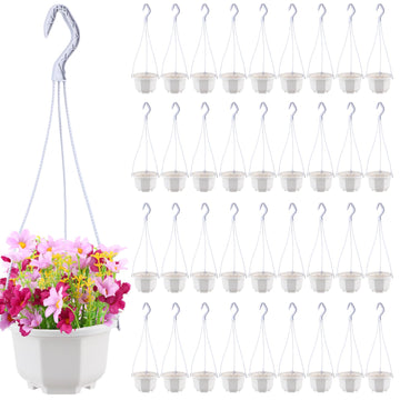 24 Pcs Hanging Planter Pot with Hook, Ceramic White, 5 Inch
