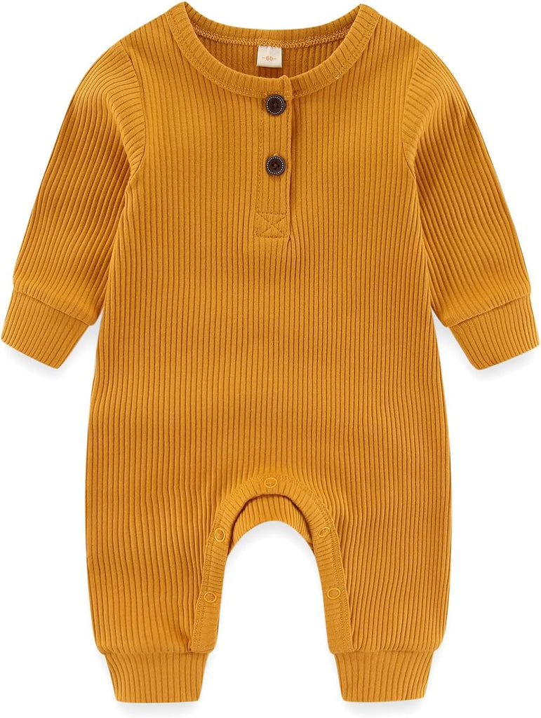 Newborn Baby Boys Girls One Piece Romper With Mitten Cuffs 3 Pack Long Sleeve Ribbed Button Jumpsuit Outfit Clothes