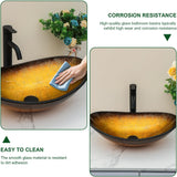 Sarlai Boat Shape Bathroom Vessel Sink with Black Faucet and Pop-up Drain Set 21x14 Inch Modern Artistic Tempered