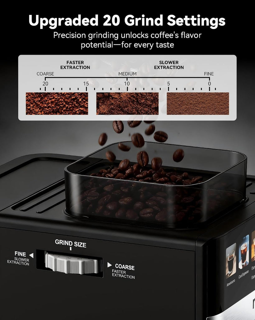 Espresso Machine with Grinder,20Bar Compact Espresso Maker with Steam Milk Frother,Coffee Maker (black, medium)