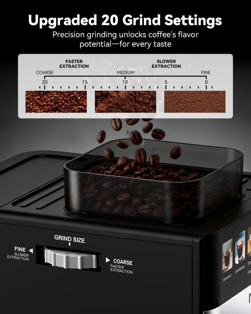 Espresso Machine with Grinder, 20 Bar Coffee Maker with Milk Frother