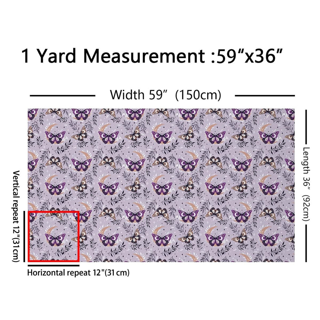 Purple Moth Fabric, Soft Polyester No Stretch Sewing Craft, Geometric Pattern, Butterfly, DIY Fabric, 3 Yards, 108" L x 59"