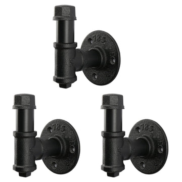 3 Pack Industrial Iron Pipe Robe and Towel Hooks Wall Mounted Home Decor, Bathroom Hardware Rustic Vintage Style