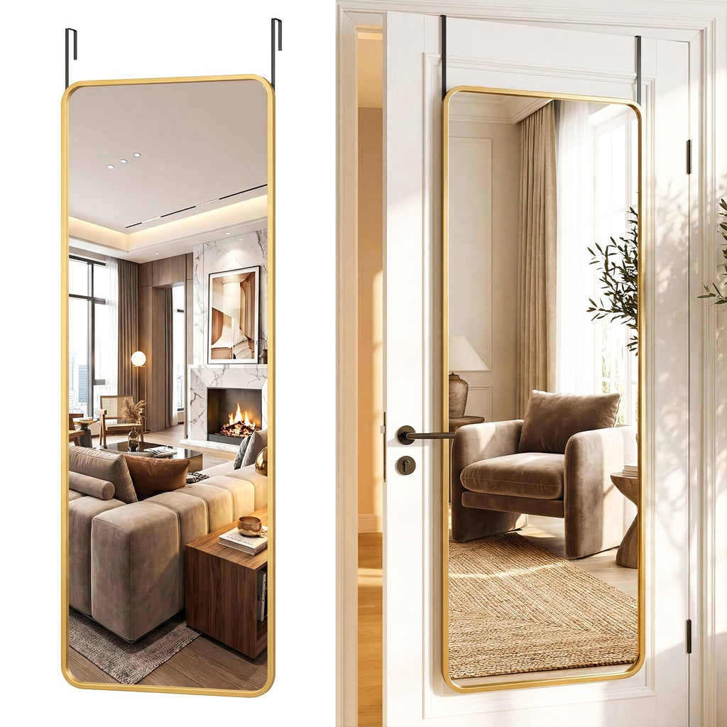 58" x 20" Full Length Over-the-Door Mirror, Hanging Mirror, Gold