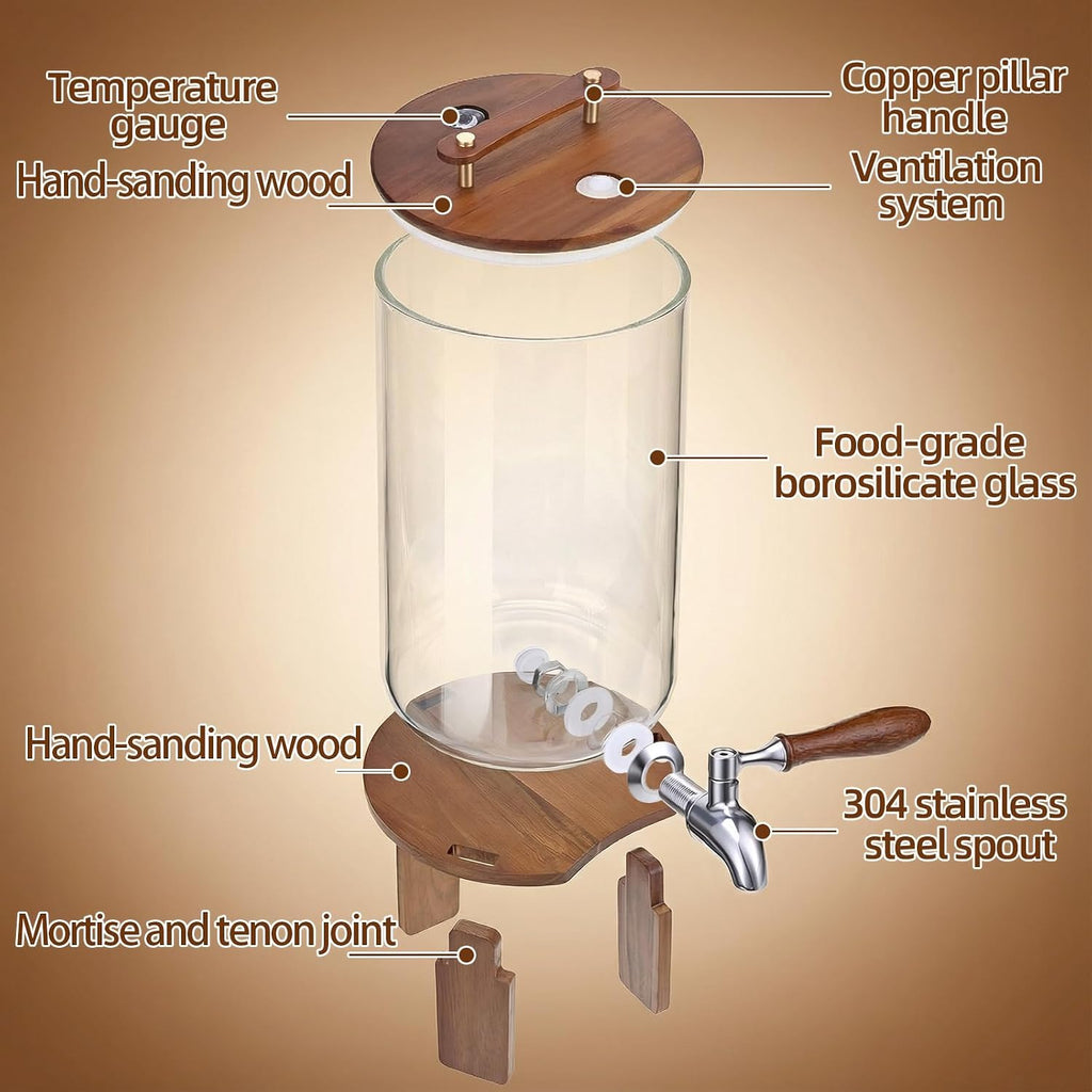 Beverage Dispenser, 2.1Gallon Glass Drink Dispenser with Stand, Stainless Steel Spigot