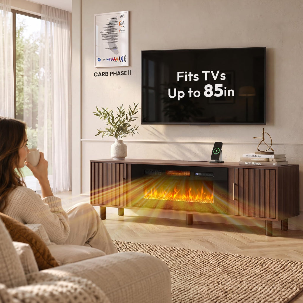 70" for 85 Inch TV, Fluted Entertainment Center