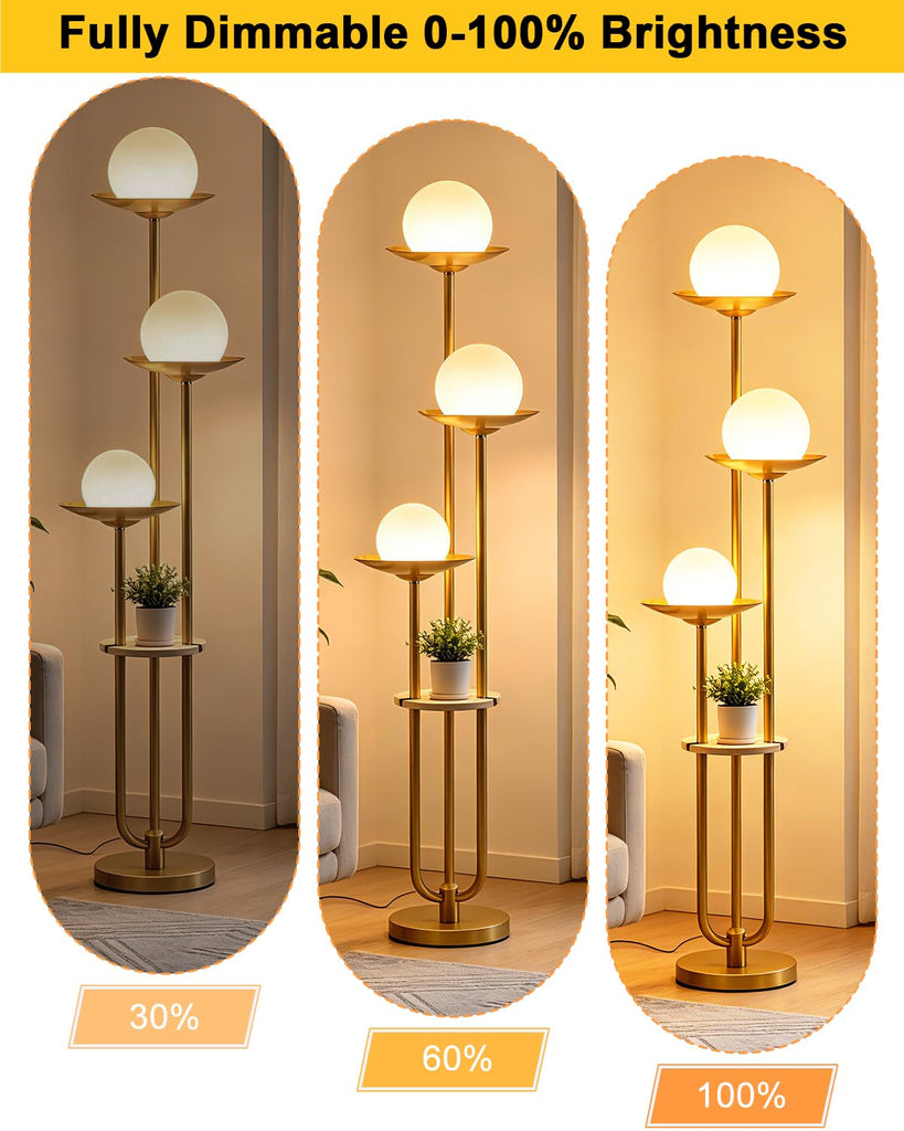 3-Globe Floor Lamp with Table Modern Gold Dimmable Floor Lamps