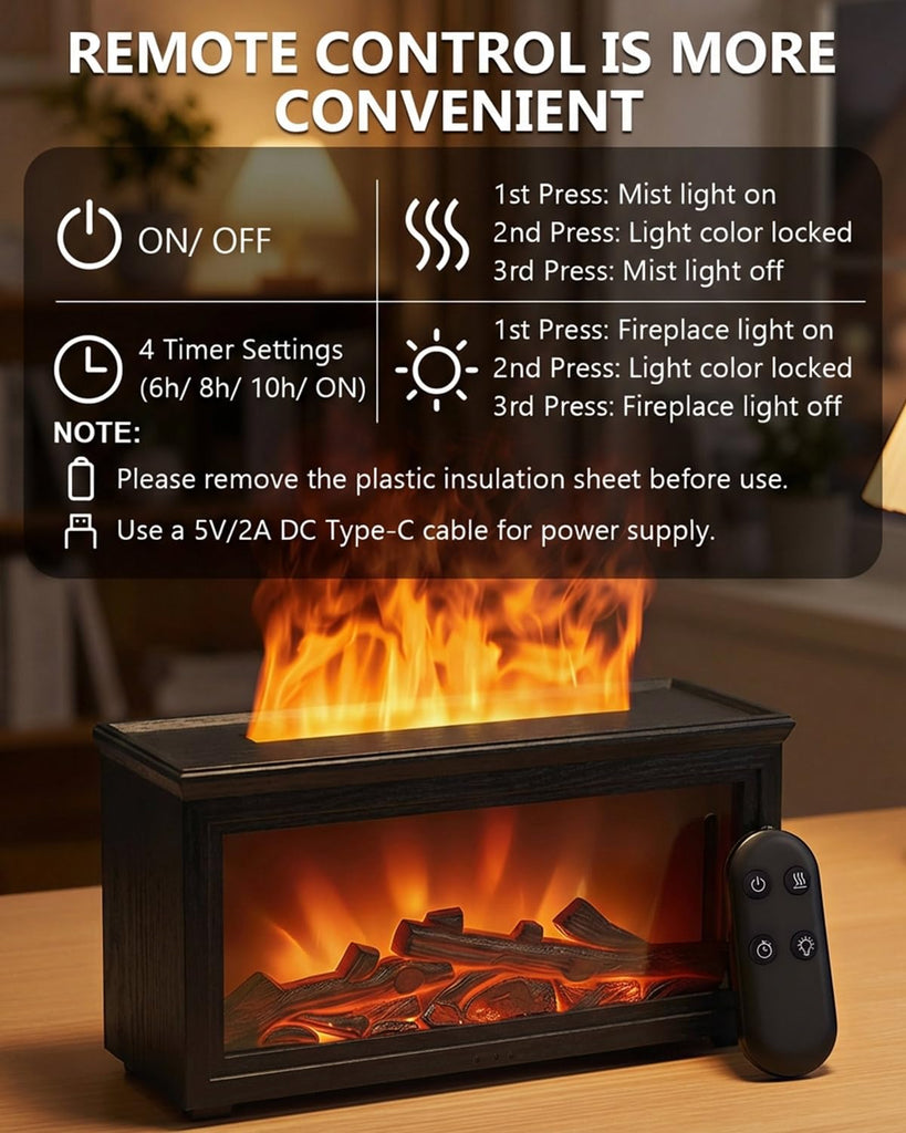 Essential Oil Diffuser, 7-Color Fireplace Flame Aromatherapy Humidifier