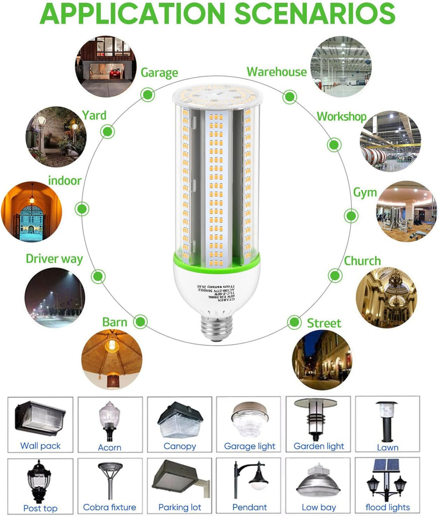 60W LED Corn Cob Bulb, 600W Equivalent, 8400 Lumens, 3000K Warm White, E26/E39 Base, Replace 250W Metal