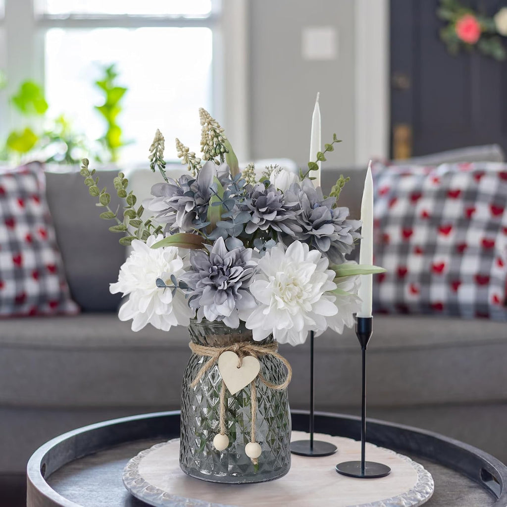 Fake Flowers in Vase,Silk Artificial Flowers in Vase,8 Dahlias