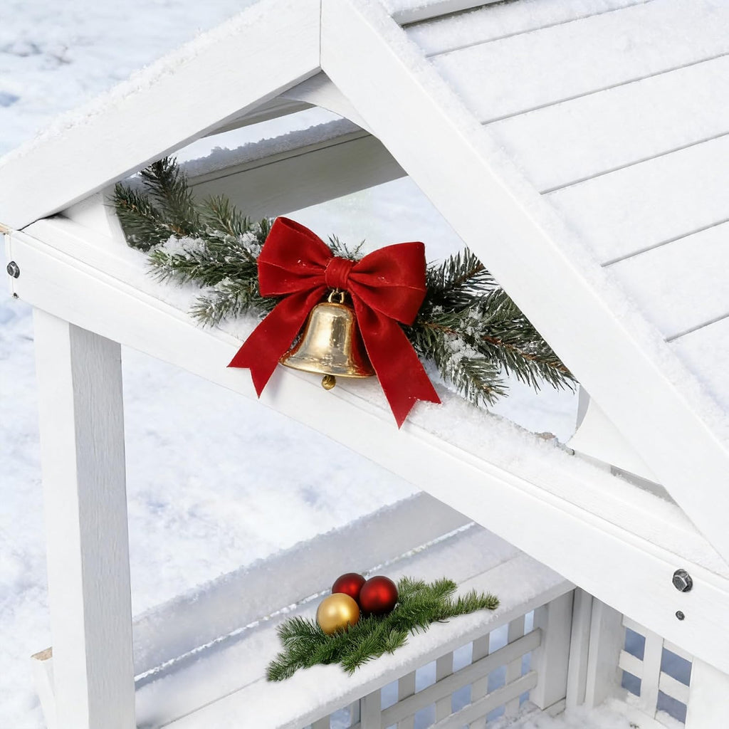 Large Outdoor Wooden Playhouse for Kids Ages 2-8 Waterproof White Playhouse with Built-in Bench & Door 52" x44"